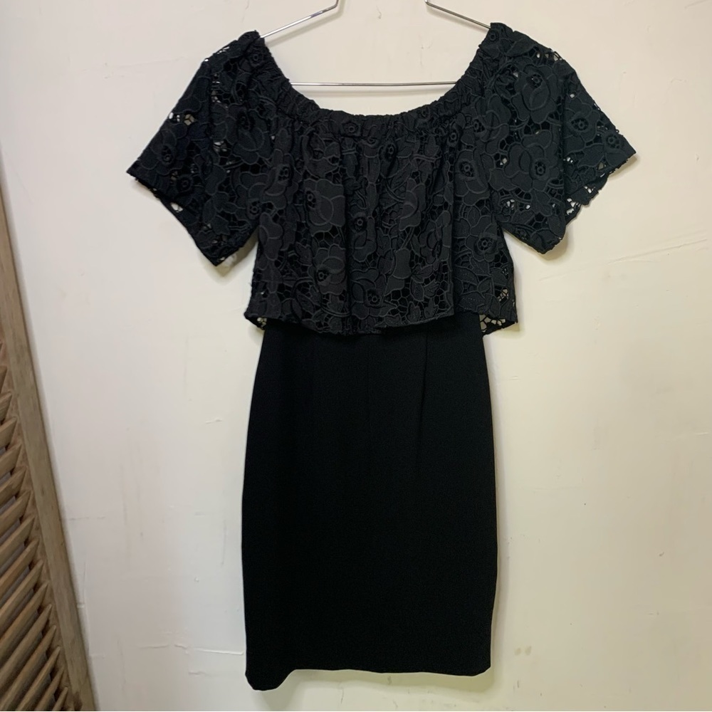 Shoshanna Black Lace off the Shoulder LBD Dress - Picture 6 of 12